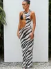 Повседневные платья Zebra Print Long Beach Press Press Press Sexy Transparent Mesh Maxi Полоса