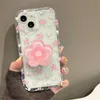 Caisses de téléphone portable mignon caisson de téléphone à fleur rose rapide adapté à l'iPhone 15 14 13 11 Pro Max plus INS KOREAN Girls Stand Flower Solder Transparent S J240418