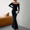 Casual Dresses Spring Autumn Women Solid Dress Elegant Sexy BodyCon Slim Off Shoulder Maxi Long 2024 Evening Party Gown