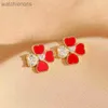 Womens Top Grade Vancelfe Original Designer Earrings High Version Clover Love Earrings for Women with Gold Plated High Grade Red Agate Jewelry with Logo
