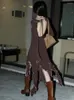 Vestidos casuais xitao assimétrico aresta de arestão traseira traseira tricô vestido mid-bef 2024 Autumn moda