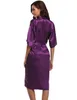 Women's Sleep Lounge PURPLE Womens Robe Hot Sale Faux Silk Kimono Bath Gown Female Sexy Bathrobe Nightgown Mujer Pijama Size S M L XL XXL XXXL Zh02A d240419