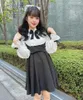 Casual Dresses Autumn and Winter Dress for Women Japanese Style Lolita Female Plaid Stitching Bow Spets Sweet Ladies 'Long Sleeve