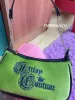 バケツファームランチヴィンテージベルベットグラスグリーン刺繍文字メタルハートチャームスパイスガールチェーンスタイリッシュな女性ショルダーバッグ財布