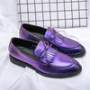 Yaz markası erkek elbise ayakkabıları mor deri iş moda parti loafers büyük boyutlar 3848 240410