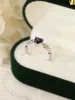 Klusterringar 2024 925 Sterling Silver Natural Amethyst Heart Shaped Ring European och American Fashion Simple Women's Gem