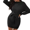 Casual Dresses Women's Long Sleeve Sticke Women Winter Autumn 2024 O-Neck A-Line Mini Dress Sexig Thicken Short tröja