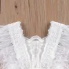 Princess Infant Baby Girls Renda Bordery Romper Dress Feathers Sweet Fly manga backless white jacuit Summer 240408