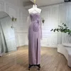 Robes de fête sereine colline 2024 satin rose Spaghetti sangle de soirée perle robe de soirée avec une fente et des gants hautes la72001