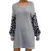 Casual Dresses Ladies Autumn And Winter Retro Women's Knitted Skirt V Neck Stitching Leopard Sweater Dress Fall