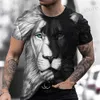 Herr t-shirts lejon kämpar djurdjur hårt lejontryck 3d t shirt nya sommarmens överdimensionerade korta slve svartvit design polyester t240419