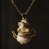 Подвесные ожерелья kofsac occident Creative Tea Cup Cup Sergring Serglace для женщин Симпатичный S925 Серебряный серебряный золотой ювелирные украшения 240419