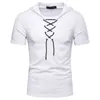 Nya europeiska och amerikanska mens hoodie Loose Tie Up Hip-Hop Casual Short Sleeved T-shirt 240415