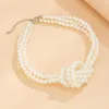 Kedjor imitation pärla choker elegant flerskiktad faux halsband för kvinnor justerbar längd rostfri legering hals