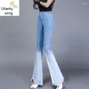 Women's Jeans Spring Women Color Panelled High Waist Denim Flare Long Trousers Female Bell-bottomed Pants Casual Tassels