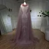Sukienki imprezowe Serene Hill Arabska różowa sukienka wieczorowa syrenka z eleganckim luksusowym piórami koralikowane rękawy dla kobiet 2024 CLA71709A