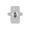 Cluster Rings Product Micro Inlaid Diamond Rectangular Exaggerated S925 Silver Ring Female European And American Jewelry