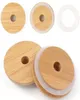 70mm86mm Wide Mouth Reusable Bamboo Lids Mason Jar Canning Caps with Straw Hole Non Leakage Silicone Sealing Wooden Covers Drinki7671532