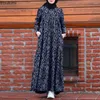 エスニック服の女性マキシドレスEidイスラム教徒のアバヤO-ネックプリントロングスカート