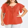 Kvinnors T-skjortor Summer Plus-Size Fashion T-Shirt 6xl 5xl 4xl Sexig V-Neck flared hylsa spetsstitching casual top.