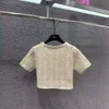 夏のショートスリーブTシャツデザイナーTシャツウールニットティーセクシーホローショートベストMIU 7A刺繍プルオーバーレディースコットンタンクトップ