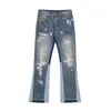 High Street Retro Ink Splash Patchwork gescheurde jeans flare broek mannen en vrouwen recht casual oversized losse denim broek 240412