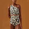 Kvinnors badkläder 2024 One Shoulder Fashion Printed Bikini och täcker kvinnor Hög midja Tvådel baddräkt Lyxbaddräkt strandkläder