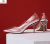 Original Intention Kim Kardashian Glass Heels Pumps Transparent Wedding Dress Shoes Woman Marriage Large Size 43 LJ2009287431054
