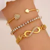 Link Bracelets Retro Bracelet Rhinestone Cuff Set para mulheres Lucky Stack Pack com namoradas ajustáveis