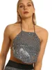 Tanques femininos de verão Mulheres Halter Backless Camis Streetwear Club Camisole Shiny Spaghetti Strap Crop Top Party Disco Tank