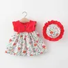 Kız Elbiseleri 2 Parça Set Yaz Toddler Kızlar için Kore Moda Çiçekleri Kilsiz Beach Prenses Elbise+Şapka Bebek Giysileri Kıyafet BC140 D240423