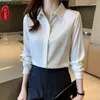 Kadın Bluzları S-3XL 2024 İlkbahar Yaz Moda Üstleri Kadınlar Temel Wear Office Lady Long Sleeve Retro Vintage Zarif Düğme Gömlekleri