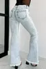 Женские джинсы европейские и американские пятно разорванные микрофоры, вымытые брюки с высокой талией