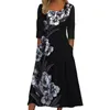 Casual Dresses Women Printed Maxi Dress Round Neck Elegant Floral Long Sleeve For Mid-midjestulla