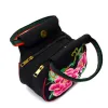 Shell Neue Frauen Handtasche bestickte Tasche National Blumenstickte Taschen Ladies Doppel Reißverschluss Schwarz Reisetasche Frau kleine Totes