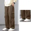 Men's Pants Drawstring Men Casual Breathable Trousers For Streetwear Wide-leg Multi-pocketed A