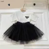 Brand girls dresses sets white t shirts with black mesh skirts high quality baby two pieces sets designer kids summer cake skirts sets