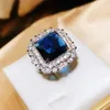 Solitaire Ring Luxury Deep Blue Solitaire Rings for Women Engagement Wedding Noble Female Finger Ring Gift Timeless Classic Jewelry d240419