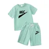 여름 아기 여자 옷 정장 어린이 패션 브랜드 브라운 티셔츠 반바지 2pcs/세트 유아 캐주얼 의상 어린이 트랙 슈트
