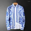 Chemises décontractées pour hommes printemps Bleu Bleu en porcelaine Porcelaine Print Print peinte en spray pour hommes à manches longues Robe de vacances Blouse Streetwear