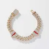 Chaîne Fashion Bling Rhingestone Heart Bracelet Hip Hop Cuban Chain Link Bracelets For Men Women Jewelry Gift Pulsera D240419