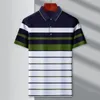 Polos masculinos Maxulla Summer Summer Casual listrado manga curta de lapela de lapela de lapela de algodão pólo moda fina