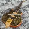 Alembic Stanley Clarke Spalted Baple Burl Top 4 Strings Bass de baixo elétrico Pescoço através do corpo 5 Plies pescoço abalone incrustação dourada hardware 9V Caixa de bateria 9V