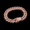 Chain HipHop Men Women 13MM Prong Cuban Link Chain Bracelet Bling Iced Out 2 Row Rhinestone Paved Miami Rhombus Cuban Chain Jewelry d240419