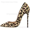 Sandals Woman Fashion Designer Leopard Pointed Toe Pumps Women Genuine Leather Thin High Heels Sexy Slip On Female Shoes Big Size D011A T240416