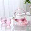 ウォーターボトル透明ピンクバタフライティーポット熱耐性ガラス家庭セット