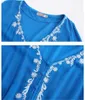 Casual Dresses 2024 Bohemian Spring Blue Holiday Maxi Dress Vintage Women Sexig Deep V Neck Embroidery Flower Split Elastic Midje Long Robe