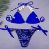 Costumi da bagno femminile lucido in bikini sexy costume da bagno con strass di cristallo gioielli di lusso di lusso push up bikini da bagno in spiaggia indossare costumi da bagno 2024