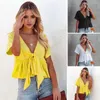 Blusas de mujer blusa de manga corta tops de verano con cuello en v camiseta casual con diseño de nudos dobladillo suelto para un