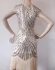 Casual Dresses 1920s Vintage Sequins Beaded Midi Dress Women Shiny Fringe Sleeveless Pencil Great Gatsby Costume Flapper Tassel For Lady